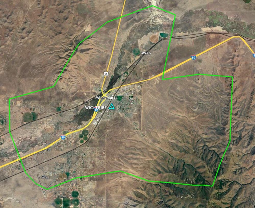 Aerial service-area map with tribal boundary and fiber routes produced by Numu GIS services